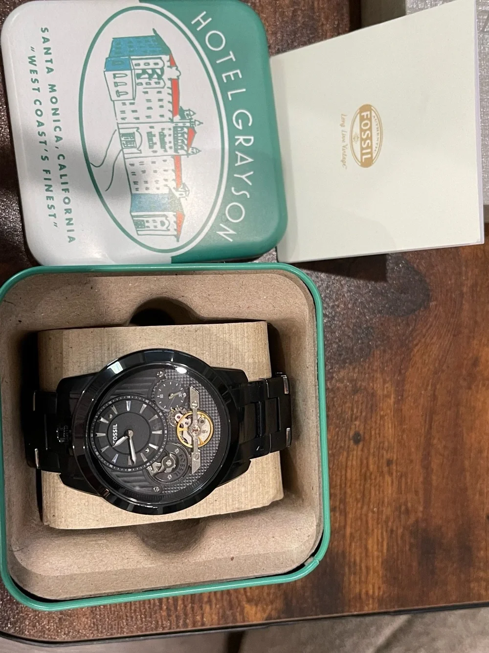 Fossil Black Dial Automatic Men’s Watch with Gold Accents